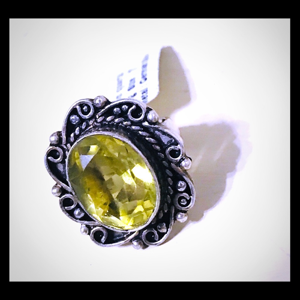 German silver ring W/  lemon quartz stone